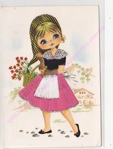 Postcard Embroidered Bordada Girl Dress Pink Black - Picture 1 of 2