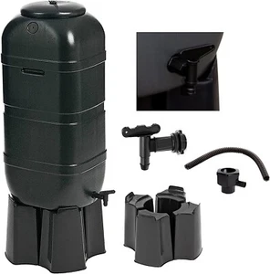 100 Litre Black Slimline Water Butt Rainwater Barrel With Stand, Kit & Diverter - Picture 1 of 4