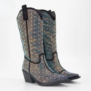 Fashion Women's Western Mid-Calf Boots Cowgirl Pointed Toe Zipper Sexy High Heel - Picture 1 of 17