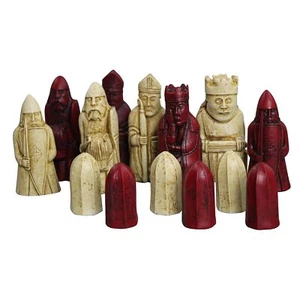 Isle of Lewis II Ivory & Red Resin Chess Pieces 3.5 Inch - Picture 1 of 1