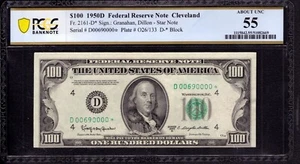 1950 D $100 FRN STAR NOTE CLEVELAND FANCY SERIAL 69 PCGS B ABOUT UNC AU 55 - Picture 1 of 4