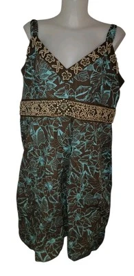 Vtg Womens Brown Floral Beaded Babydoll Coquette Cottagecore Slip Dress Sz 24W  - Image 1 of 4