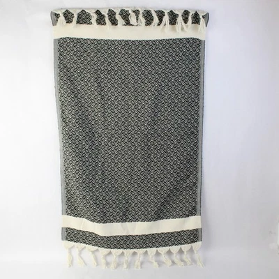 Unbranded Woven Black and White Side Table Cover Fringe 20" x 33" - Image 1 of 4