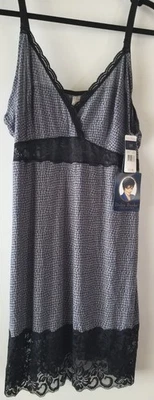 Delta Burke Lingerie Slip Chemise Nightgown NWT Nightie 3X Gray And Black Lace  - Image 1 of 4