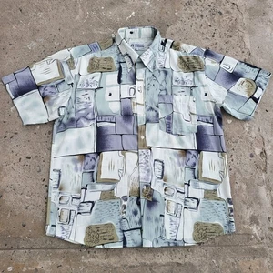 L'Homme Moderne Disco Shirt Size XL White Abstract Short Sleeve Button Up - Picture 1 of 10