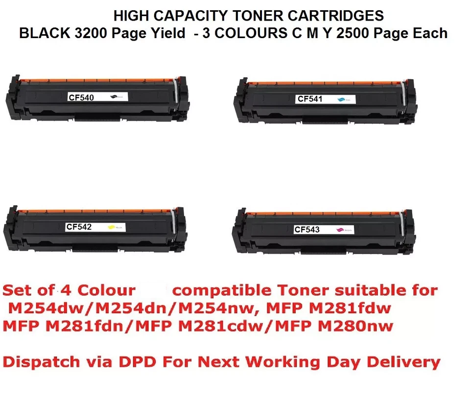 4 Compatible Toner Colour for HP LaserJet Pro M254DW M254NW MFP M281FDW M280 - Image 1 of 1
