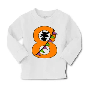 Kids Long Sleeve T Shirt Halloween Number 8 Ribbon Cat Girls & Boys Clothes - Picture 1 of 12