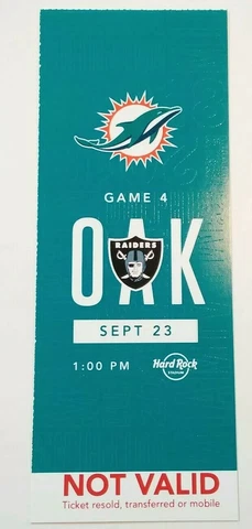 2018 Miami Dolphins Oakland Raiders Football Full Void Ticket Stub Not Valid Cover