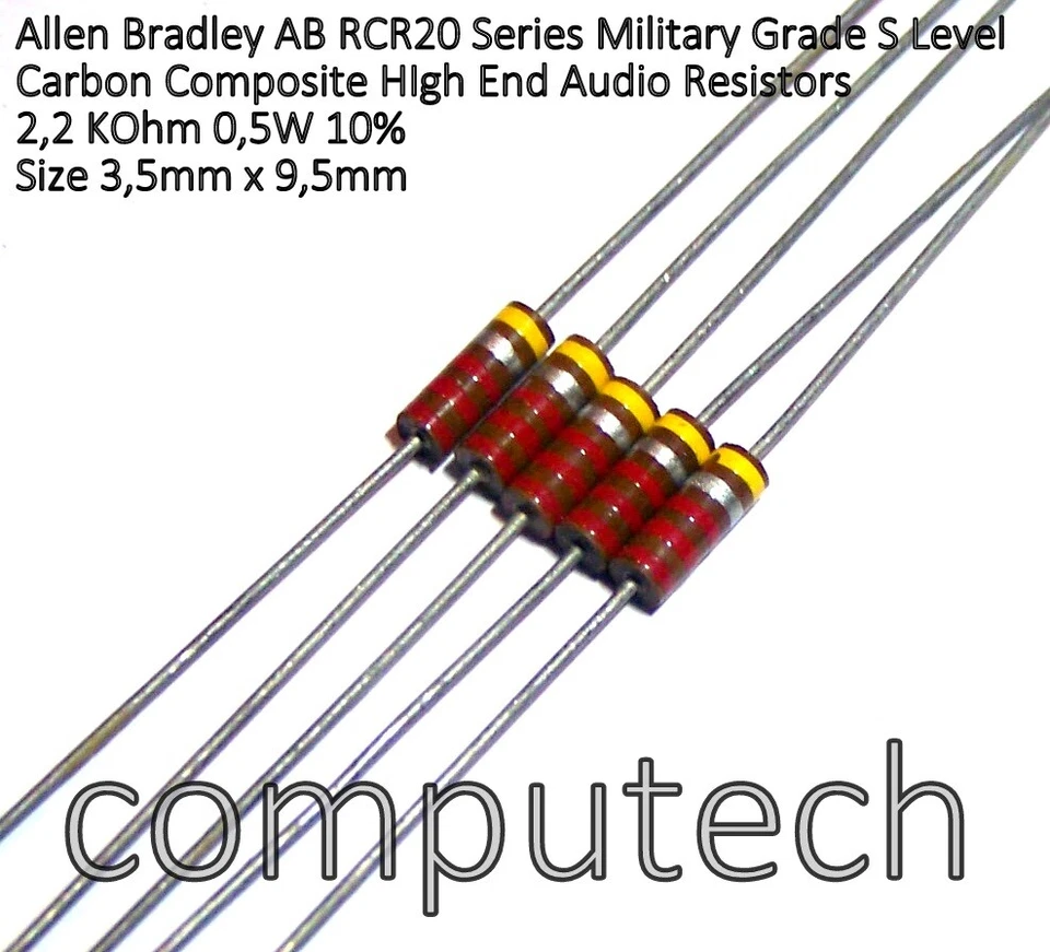 ALLEN BRADLEY 5 pezzi Resistenze impasto carbone 2,2 KOhm 0,5W Allen-Bradley Hi-End Audio