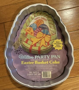 Vintage 1980 Wilton Cake EASTER BASKET Party Pan Baking Tin Eggs Basket Bow - Picture 1 of 3