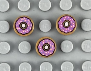 LEGO PINK DONUT LOT OF 3 Decorated 1 x 1 Round Tile Food Accessory - Picture 1 of 1