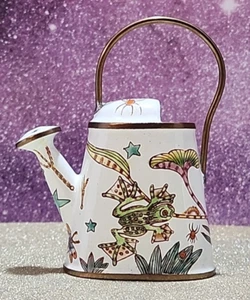 Vtg 1999 Empress Arts Frogs lily pads Mini Enamel Watering Can Von Maur - Picture 1 of 8