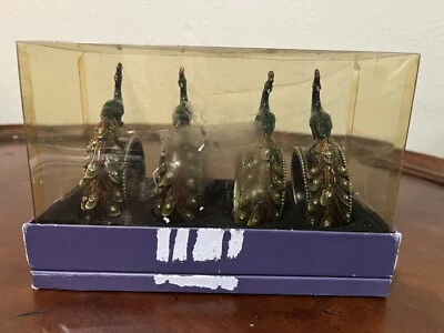 Juego de 4 soportes de anillo de servilleta de latón esmaltado con joyas de pavo real de 3,75" WB Foto 1 de 4