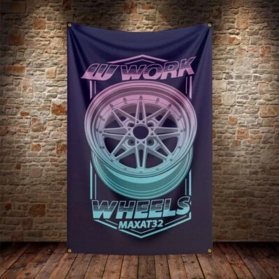 Work Wheels Printed JDM Car Flag Banner Tapestry Wall Hanging Garage Décor 5x3ft - Image 1 of 4