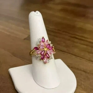 2Ct Marquise Cut Simulated Sapphire & Ruby Wedding Ring 14k Yellow Gold Plated - Picture 1 of 5