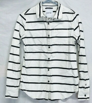 BRTN White Black Striped Long Sleeve Button Up Size S Boys heavy cotton - Изображение 1 из 4