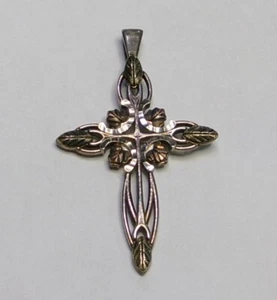 Coleman Black Hills Gold Sterling & 12K Christian Cross Necklace Pendant - Picture 1 of 3
