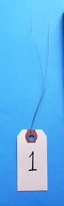 Size 1 Manila Inventory Shipping Hang Tags with Wire 2 3/4" x 1 3/8" Wired Tags - Picture 1 of 2