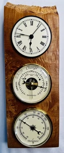 Vintage Charles Elkton raues Wurzelholz signiert Uhr Barometer Thermometer - MÄNGEL - Bild 1 von 11