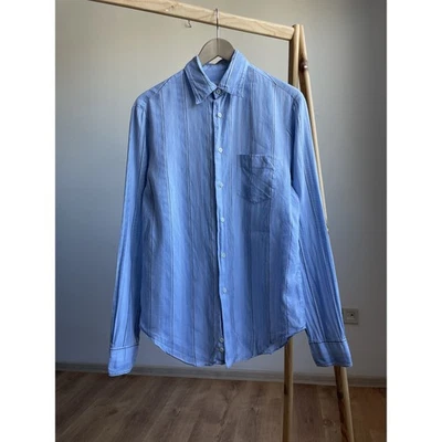 Camisa Armani Collezioni Vintage Rayas Lino Algodón Talla S Foto 1 de 4