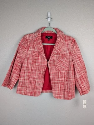 Talbots Blazer Womens 6P Red White Plaid Linen Cotton Lined Petite Classic Fit - Image 1 of 4