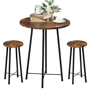 Vecelo Small Bar Table and Chairs, Round Bistro Sets with 2 Barstools, 3-piece P - Picture 1 of 8