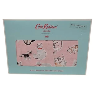 Cath Kidston Katzen Rosa Standard Kissenbezug Paar 21" x 28" 100% Baumwolle 200 Fäden - Bild 1 von 4
