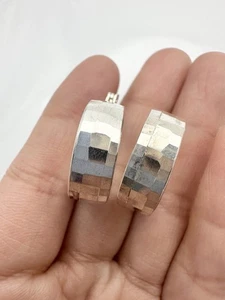 925 Mexico Diamond Cut Hoop Earrings Sterling Silver  - Picture 1 of 5