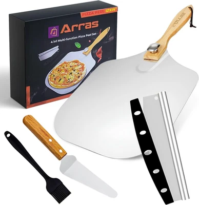 Juego de cáscara de pizza ARRAS - Paleta de metal de 12X14 pulgadas, mango de madera plegable, espátula  Foto 1 de 4