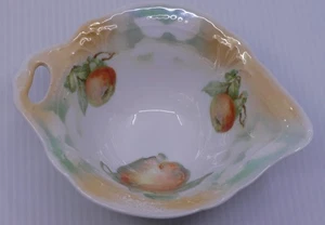 OLD GERMAN PORCELAIN LUSTER SAUCE BOWL WITH HANDLE & SPOUT, FRUIT DECORATION - Picture 1 of 4