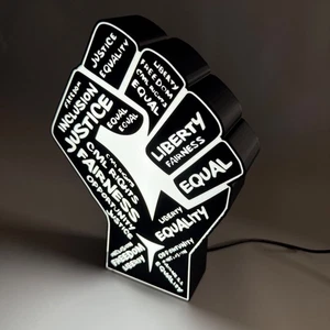 Power Fist Black Live LED garage sign 9" tall Wall shelf desk Decor  gift  art - Picture 1 of 8