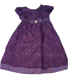 Rose Cottage Girls Lace Dress Size 7 Dark Purple Short Puff Sleeves Vintage - Picture 1 of 4