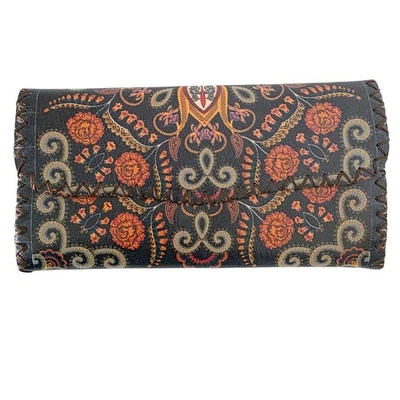 Carteira Clutch Feminina Boho Simetria Floral Couro Sintético Preta Laranja Nova Sem etiquetas - Imagem 1 de 4