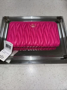 Neu AKKORDEON REISSVERSCHLUSS GELDBÖRSE AUS GERAFFTEM LEDER COACH 52351 Pink Ruby - Bild 1 von 16