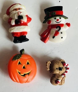 4 VTG 1980s Hallmark Holiday Pins Christmas Halloween Koala Santa Snowman Pumpki - Picture 1 of 13