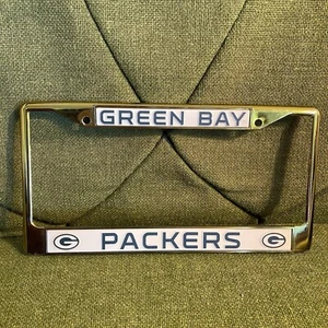 NFL Green Bay Packers Laser Cut Gold Chrome License Plate Frame - Picture 1 of 14