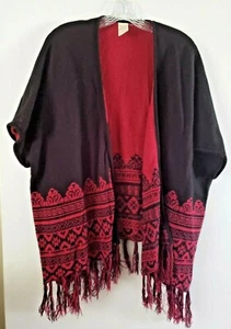 Faded Glory Women's 100% Acrylic Shawl Fringed Red/Black Sweater Size L - Picture 1 of 4