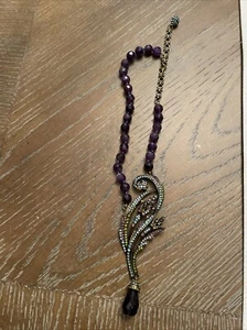 HEIDI DAUS HUGE PAVE FLOWER LEAVES PURPLE NECKLACE PENDANT - Picture 1 of 8