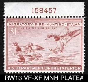 RW13 VF-XF MNH PLATE# 1946 Redheads US Federal Duck Stamp Migratory Waterfowl - Picture 1 of 3