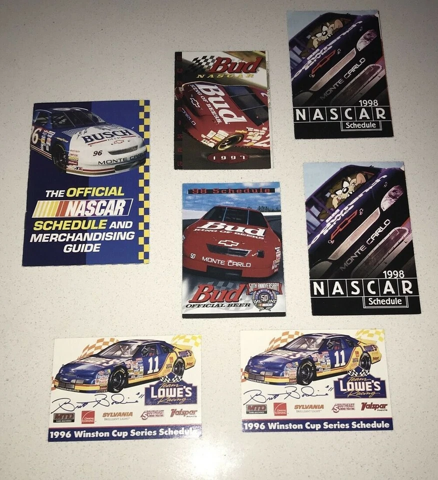  Winston Cup 1990 Carreras Nascar Bolsillo Horarios Lote x7 Lowes Budwesier Coche Foto 1 de 2