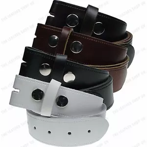 Quality Press Stud 40mm Wide Jeans 100% Real Leather Removable Buckle Belt - Picture 1 of 2