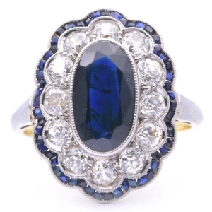 Jugendstil Saphir Diamant Ring in 750er / 18 Kt. WG/GG Gr.: 53 - Bild 1 von 7