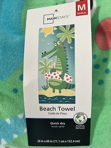 New Beach Towel Dinosaur Comic Print Kids Boy Girl Pool 28x60 Soft and Absorbent - Picture 1 of 4