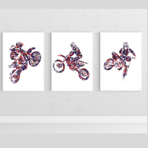 Motocross Set Of Three Prints. Motorbike Prints.  Motocross Wall Prints