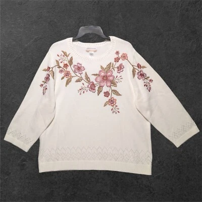 Blusa para mujer Alfred Dunner Telluride LS 1x crema cuello redondo flores Foto 1 de 2