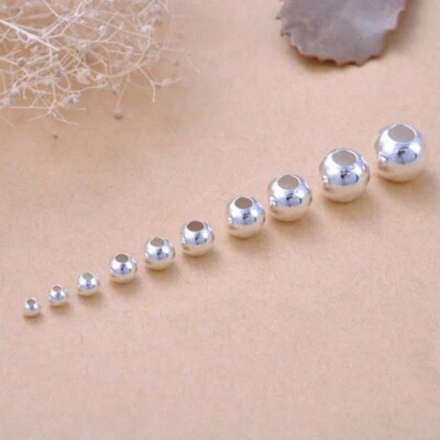 50PCS 925 Silver Round Seamless Spacer Beads size: 2mm 3mm 4mm 5mm 6mm - Image 1 of 4