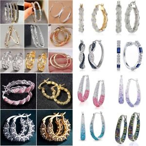 Elegant 925 Silver,Gold Hoop Earrings for Women Cubic Zirconia Wedding Jewelry