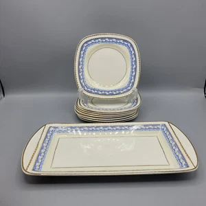 Portland Pottery Cobridge Staffordshire Dessert Tray & 8 Dessert Dishes (Blue) - Picture 1 of 9