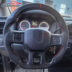 Real Carbon Fiber HEATED Steering Wheel Fit 12-18 Dodge Ram 1500 2500 3500 - Picture 1 of 11