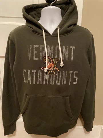 VERMONT CATAMOUNTS Hoodie Sweatshirt Men’s MEDIUM 47 BRAND Army Green Sewn Logo Cover